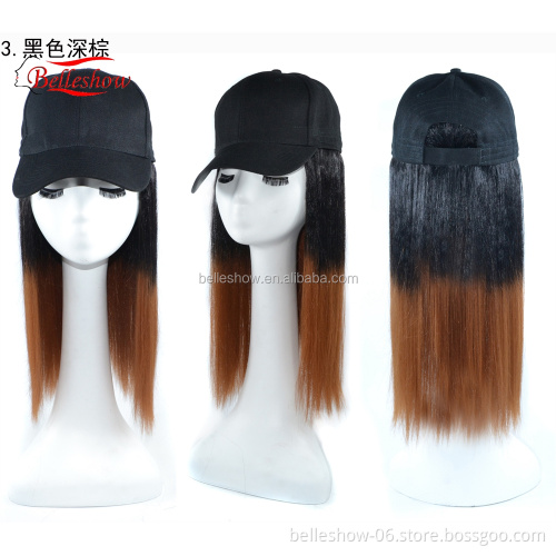 Hot sell wholesale cheap black long straight hair Multi-color optional cap wig Baseball cap wig straight long braid